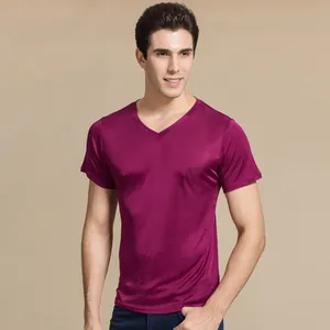 Deep purple men's V-neck silk T-shirt in premium knit fabric for summer wear