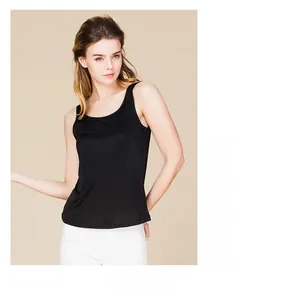 Close-up of elegant black silk tank top fabric texture and professional slim fit design