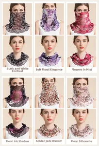 Detailed grid showing diverse floral patterns and textures of silk neck gaiter masks