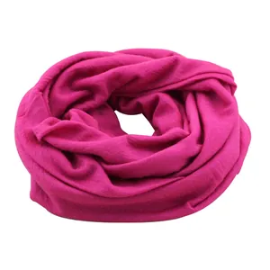 Rose red pure wool knit infinity scarf for women with warm double-loop soft texture