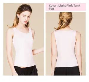 Front and back view of a slim fit powder pink silk tank top with seamless edges