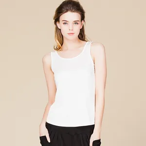 Slim fit white mulberry silk tank top for women with a round neck and sleeveless design