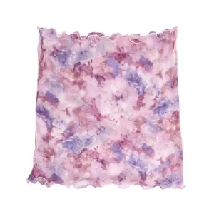 Floral print mesh silk sun protection neck gaiter with ruffled edges for women