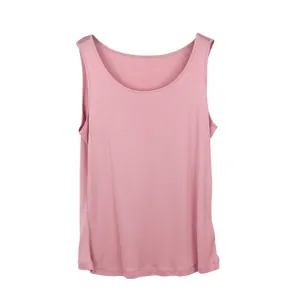 Women's pink silk tank top in a slim fit sleeveless design with a soft round neckline