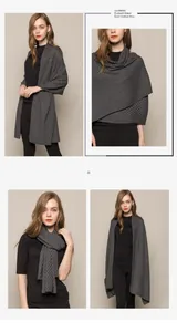 Detailoverzicht van vier elegante manieren om een grijze kasjmier sjaal te dragen