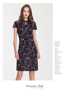 Detail of mandarin collar with teardrop cutout on floral silk qipao dress