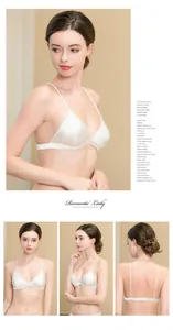 Detail view of a white seamless silk bra featuring slim straps and a smooth satin finish