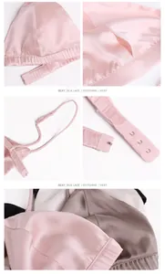 Detail view of the pink silk bralette featuring adjustable straps and three-row hook closure