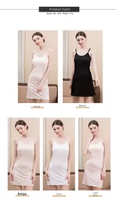 Detail view of silk knit chemise showing five color options and delicate wavy hem finish