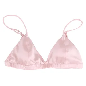 Silk triangle bralette in baby pink with wireless design and smooth satin finish