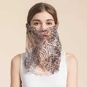 Breathable silk mesh neck gaiter with wild animal print leopard and zebra patterns