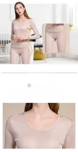 Close-up of crew neck silk thermal underwear set with double-edge hem detail