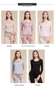 Multiple color options for silk thermal underwear set including beige pink and black