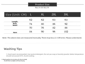 Detailed size chart for silk knit printed vest top with bust and length measurements