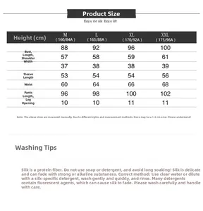 Detailed size chart for women's silk thermal underwear set with M to XXL measurements