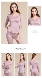 Detail of silk thermal underwear set for women in dusty rose with a slim fit design