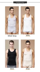 Detailed color selection for men's silk tank tops in silver grey, white, black and beige
