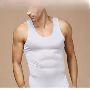 Detail of premium silk knit tank top for men featuring breathable satin finish texture