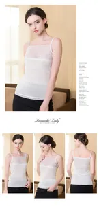 Close-up of white silk camisole featuring intricate lace floral neckline and thin straps