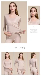 Detailed view of champagne silk thermal underwear set with high elasticity and soft texture