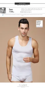 Detail of silver gray men silk tank top showing breathable knitted texture and premium fit