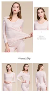 Detail of silk thermal underwear set for women showing soft elastic fabric and slim fit