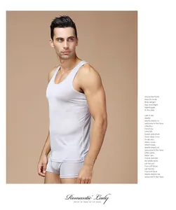 Detail of premium mulberry silk knitted men's tank top and boxer set in light purple