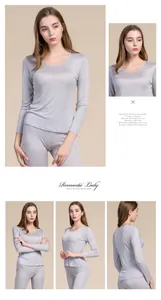 Detailed views of women silk thermal underwear set in elegant silver grey silk fabric