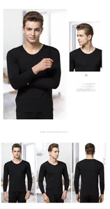 Verschie. Ansichten von schwarzer Seiden-Thermountainterwäsche für Herren, Slim-Fit-Rundhals