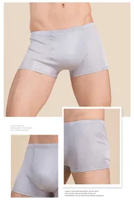 Détails du caleçon gris argenté en soie pour homme avec tissu en viscose lisse