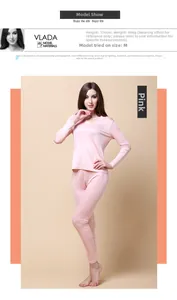 Pink silk thermal underwear set for women with V-neck lace trim and smooth finish