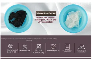 Silk top washing instructions with care icons for neutral hand wash and drying steps
