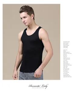 Close-up of a men's black silk tank top featuring premium knitted fabric and slim fit design