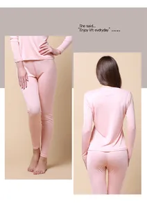 Pink silk thermal underwear set for women featuring delicate lace cuffs and smooth fabric