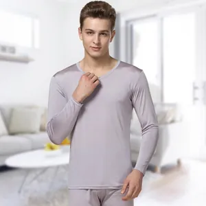 Herren 100% Maulbeerseide Thermounterwäsche Set Langarm Top Und Hose Atmungsaktive Warme Basisschicht Hautfreundlicher Dünner Pyjama