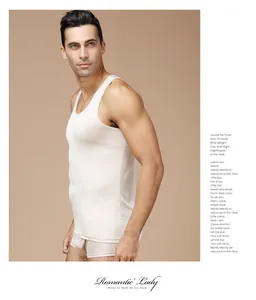 Detail of seamless men's silk vest and boxers set in cream showing breathable knit fabric