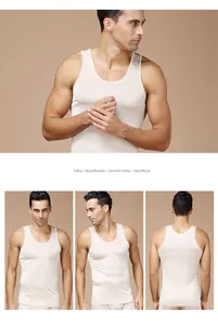 Detail view of men's breathable silk singlet set with smooth and elastic fabric texture