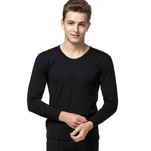 Herren-Thermo-Unterwäsche-Set aus Seide mit schwarzem Langarm-Oberteil und langer Hose