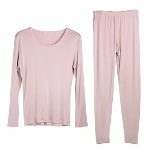 Silk thermal underwear set for women in lotus pink with long sleeves and slim pants