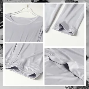 Herren Seiden-Thermo-Unterwäsche-Set mit langärmeligem Oberteil und Hose in Hellgrau