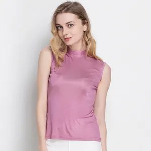 Women 100% Mulberry Silk Mock Neck Tank Top Sleeveless Slim Fit Solid Color Elegant Office Commuter Silk Shirt Top