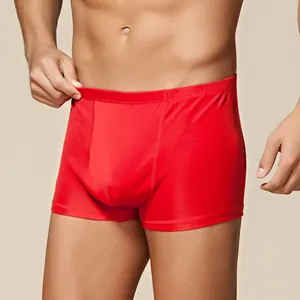 Boxer pour homme en soie rouge tricotée, matière respirante et élastique de haute qualité