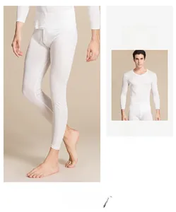 Detail of premium white silk knitted thermal underwear set for men featuring a soft texture