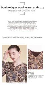 Detail of 100% fine wool sweater with v-neck and double layer leopard paisley print