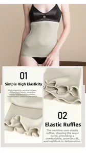 Detail of high-elasticity ribbed silk waist warmer with decorative wavy scalloped edges