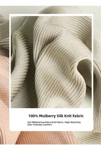 Detail of 4X3 rib seamless knit texture made of 100% mulberry silk in khaki and pink