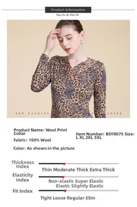Detail view of 100% pure wool sweater featuring V-neck and leopard paisley print