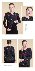Detail showing the inner black fleece lining for extra warmth on floral wool sweater