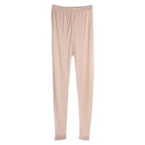 Men's premium mulberry silk knit long johns thermal base layer pants in skin tone color