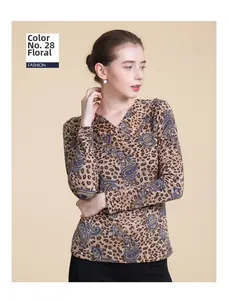 Detail of V-neck wool sweater with leopard and blue paisley pattern print number 28